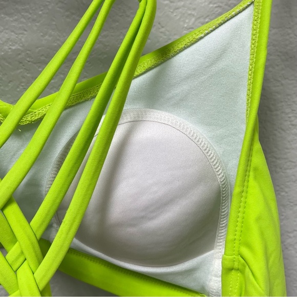 NWT GO by Gossip Sporty Splice Tankini Small Swimsuit Top Sports Bra Blue Lime - Picture 6 of 16